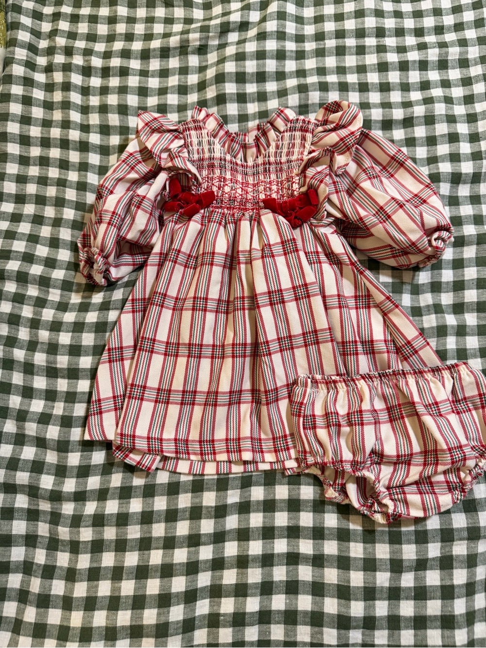 iris & ivy Red, Green and White Plaid Dress with bloomers